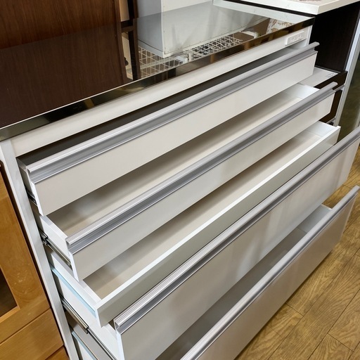 ??国産??山隆家具 トップステンレスキッチンカウンター キッチン収納 食器棚 収納 ホワイト キャビネット　ステンレス　NO.292