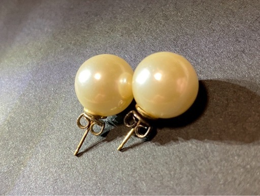 Pt900 メレダイヤ付き パールリング 9号 /  12mm 18k ピアス