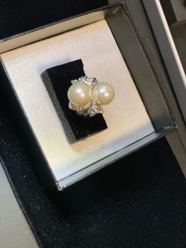 Pt900 メレダイヤ付き パールリング 9号 /  12mm 18k ピアス