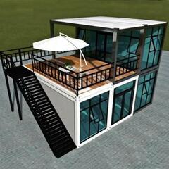 ユニットハウス プレハブ 屋上付きハウス テラス 事務所 店舗 倉庫物置 組み立て式 ガラス 連結可能 屋上デッキ 仮設住宅 仮設スーパーハウス コンテナハウスの画像