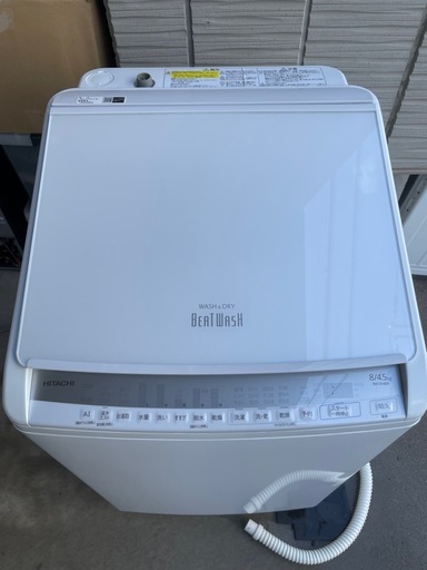 f●t■日立・全自動電気乾燥洗濯機8kg【BW-DV80F】ビートウォッシュ・ホワイト/ステンレス槽【2021年製】洗濯8kg/乾燥4