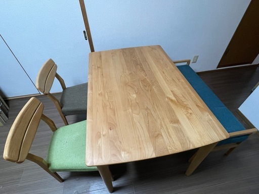 値下【ニトリ】ダイニングテーブルセット 4点 アルダー材 120cm
