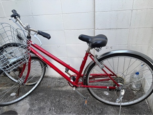 赤いシティサイクル27インチ 前部カゴ付き