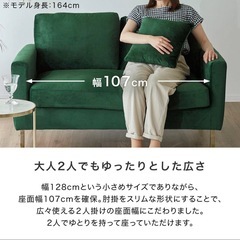 2人掛けソファ ベルベット調 クッション付きの画像