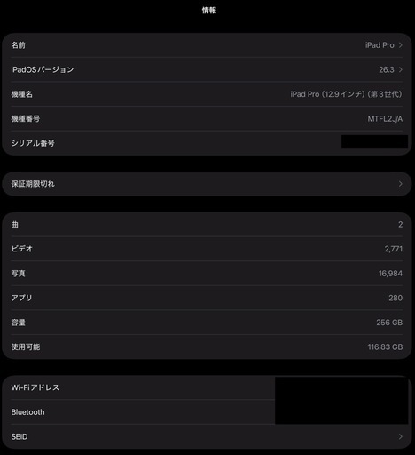 iPad Pro 12.9インチ 第3世代 256GB Wi-Fiモデル 大画面で快適です