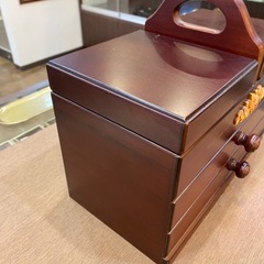 木製 裁縫箱 ソーイングボックス 持ち手付き 2段引き出し 小物収納の画像