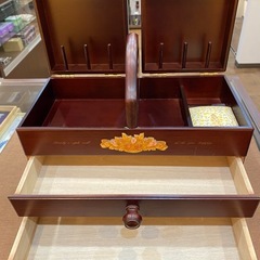 木製 裁縫箱 ソーイングボックス 持ち手付き 2段引き出し 小物収納の画像