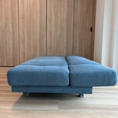 【LOWYA】幅183cm ゆったり2人掛けソファベッド（インディゴブルー）天然木脚の画像