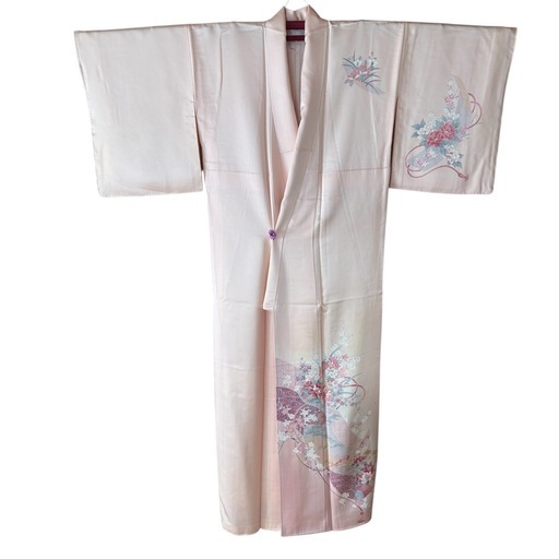 【美品 未着用】正絹 付下げ 袷 しつけ糸付 薄ピンク 四季花 熨斗 花柄 入学式 結婚式