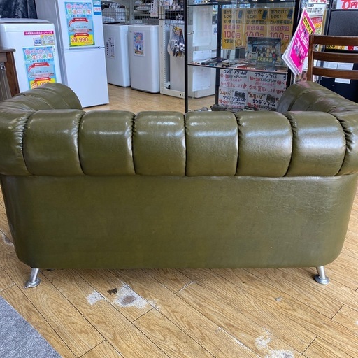3/31値下げしました?アンティーク調 ?2人掛けソファ チェスターフィールド風 レッド 鋲打ち グリーン NO.2994F