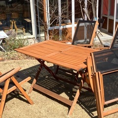 定価69000円　ガーデンテーブル&チェア4脚　ハードウッドの画像