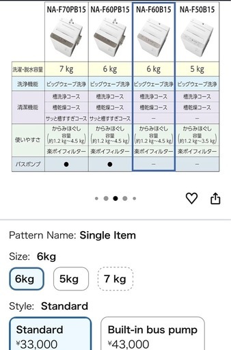panasonic 洗濯機NA-F60B15