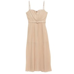 新品未着用タグ付き★定価23,100円★エイミーイストワール EIMY ISTOIRE レザードッキングシアープリーツワンピース/ベージュ BEIGEサイズ Mの画像