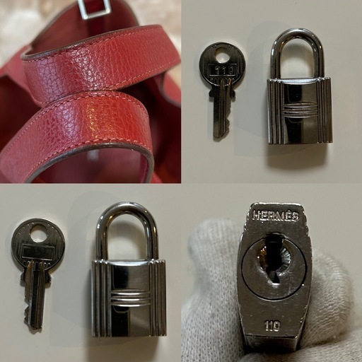 エルメスHERMESピコタンロックPMハンドバッグハンドバックかばんカバン鞄レッド赤色レザー牛革本革カデナ南京錠キー鍵フランス製