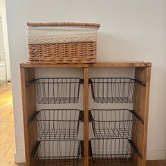 【木製×ワイヤーバスケット収納ラック】の画像