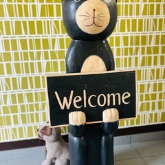 アジアン雑貨 バリネコ welcomeボード(置物) 高さ100cm バリ風 店舗インテリア【※価格改訂しました(2026.3.19)】の画像