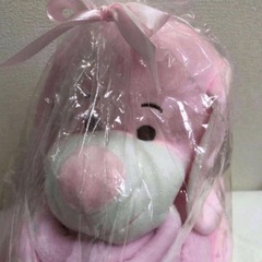 ぬいぐるみブランケット 犬？　うさぎ？ ひざ掛け ピンク 水玉 アニマル 人形の画像