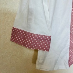 ドット柄 切替ブラウス Lサイズ 七分袖 シャツ ピンク ホワイト レディースの画像