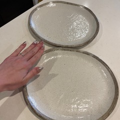 美濃焼　白唐津楕円パス　ステ―キ皿 2枚組の画像