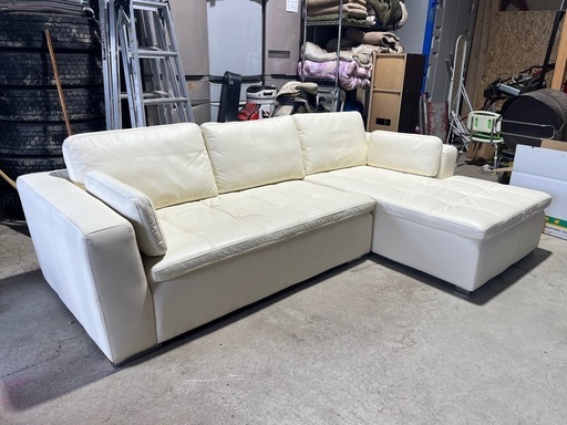新品定価１７９，９００円　ニトリ製　カウチソファ　ダブルライン３　ホワイト　本革　３人掛けソファ　コーナーソファ