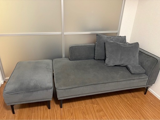 【家具350】2人掛けソファ オットマン付き