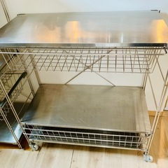 【美品・お得】無印良品 ステンレスユニットシェルフ ワイド小＋バスケット2個＋キャスター付の画像