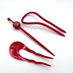 【美品】　和装髪飾り5点セット 花飾り　玉簪　平打簪　二本足簪の画像