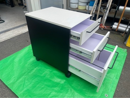 NITORI　ニトリ　デスクワゴンセット　サーヤ　袖机　作業　事務　パソコンデスク　ホワイト　W1200×D600×H760　中古　③