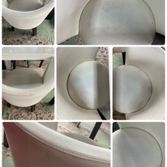 【値下げ‼️】モダンダイニングセット（テーブル＋回転する椅子4脚）白×黒 スタイリッシュなデザイン　椅子は汚れありの画像