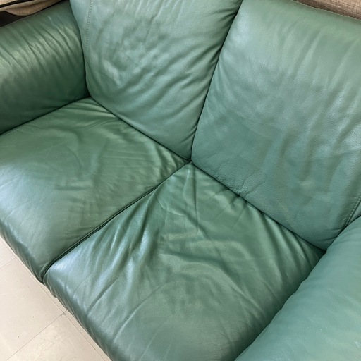 中古品　イタリア　ニコレッティ　総本革製2人掛けソファ　グリーン　幅160cm 公田店
