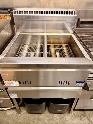 奄美【島内限定・引取歓迎】業務用ガスフライヤー 13L×2 2槽式（マルゼン・MGF-13WK ）｜清掃済！