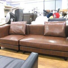 ３人掛け ソファ セパレート 合皮 長椅子 ３人用 ソファー 3P 茶系 ブラウン 分割可能 札幌市厚別区 厚別店の画像