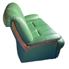 【バナナ】カリモク家具 2人掛けソファー 本革 チターノ　グリーン 高級家具の画像