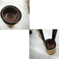 現状品 華道 竹製花器 二重切 根付 池坊 花器 いけばな 竹2段 切根付 銅筒 高さ約79㎝ 苫小牧西店の画像