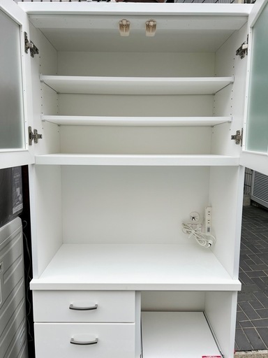 《売約済》ニトリ 食器棚 キッチンボード コパン 80KB WH ホワイト 白 レンジ台 カップボード 80cm幅 キッチン収納 地震対策 ファミリー 同棲