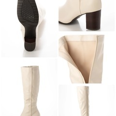 RANDA晴雨兼用 ストレッチ スクエアトゥロングブーツ （IVORY） LL25.5サイズの画像