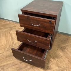 【キャリー付き！】移動らくらく　3段 サイドチェストキャビネット　収納棚　木目調　ブラウン　Eの画像