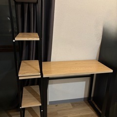 デスク＋ラック一体型｜インダストリアルデザイン｜分離可能・収納付き｜木目×ブラックの画像