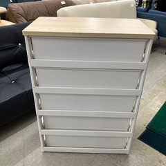 坂2603-805 ウッドトップチェスト ホワイト 5段 W730 キズ汚れ有りの画像
