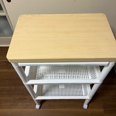 ウッドテーブルワゴン 引き出しバスケット付の画像