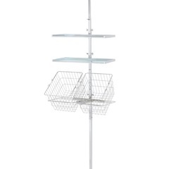 【超優秀】名品ランドリー収納　突っ張りランドリーラック バスケット付｜省スペース　洗濯機上収納   の画像