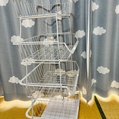 キッチンワゴン 4段 大容量 キャスター付き ホワイトの画像