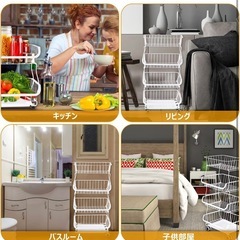 キッチンワゴン 4段 大容量 キャスター付き ホワイトの画像