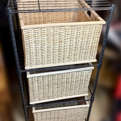 【天然素材バスケット収納ラック 3段 の画像