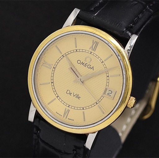 良品 オメガ デビル プレステージ OMEGA Deville 
56473420 QZ ゴールド文字盤 メンズ腕時計