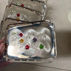 七宝焼き 小皿 5枚セット 梅文様 銀彩色 銘々皿 伝統工芸の画像