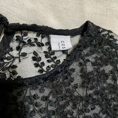 シースルー レース フリル袖 ブラック トップスの画像