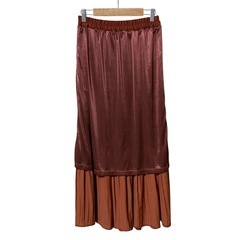 dazzlin プリーツロングスカート 総ゴム サテン ブラウン Ｆ(フリー)の画像