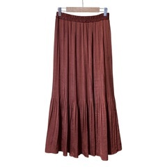 dazzlin プリーツロングスカート 総ゴム サテン ブラウン Ｆ(フリー)の画像