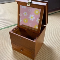 木製 メイクボックス 化粧箱 鏡付 の画像